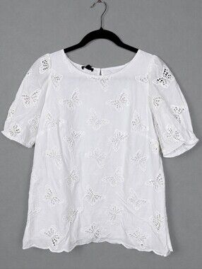 NWT Talbots Butterfly Eyelet Embroidered Cotton Blouse White Cottagecore Top S